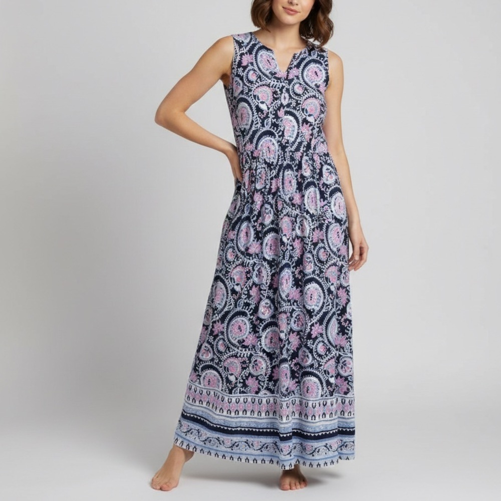Talbots Petites Blue Paisley Sleeveless Maxi Dress Size 12P  Boho